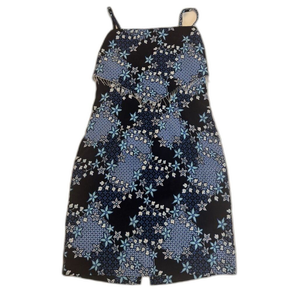 Vintage Y2K Mini Dress Beading Bandana Print Blue White Paisley
